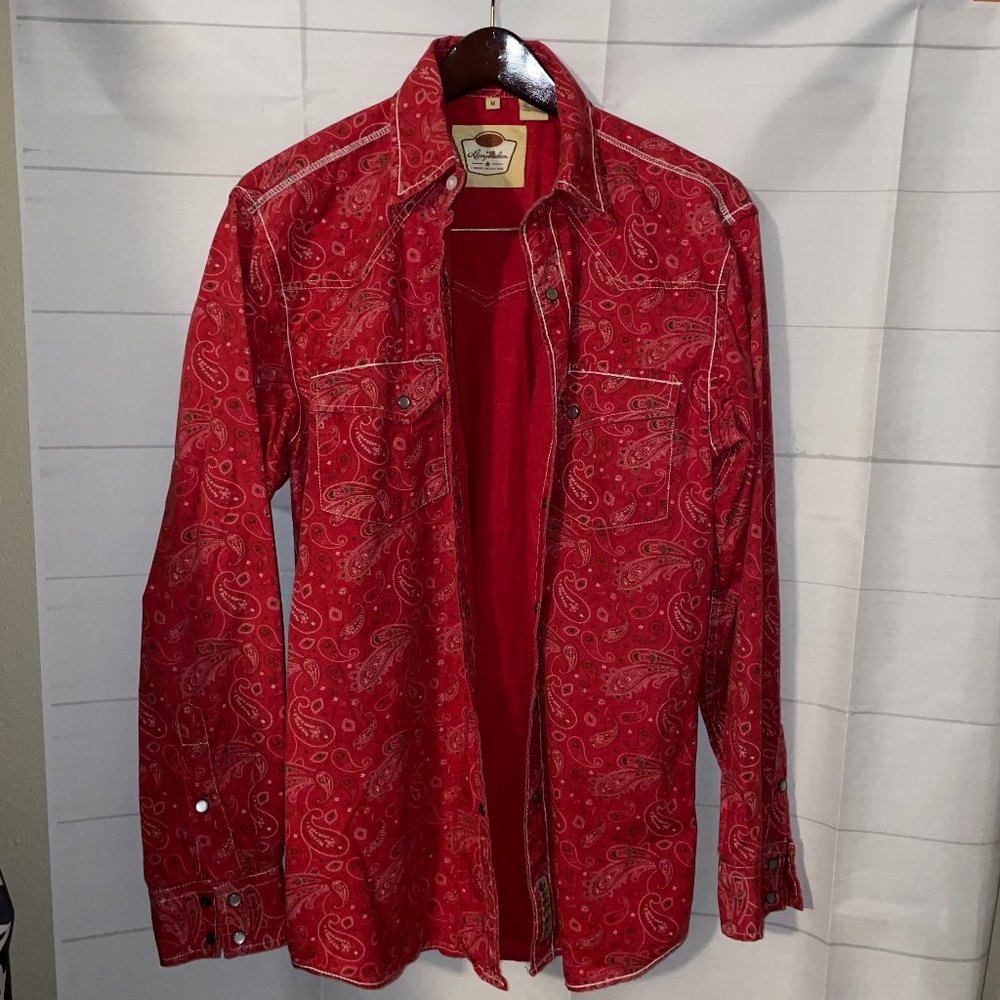 LARRY MAHAN Cowboy Collection L/S Pearl Snap Red Paisley Western Shirt Medium